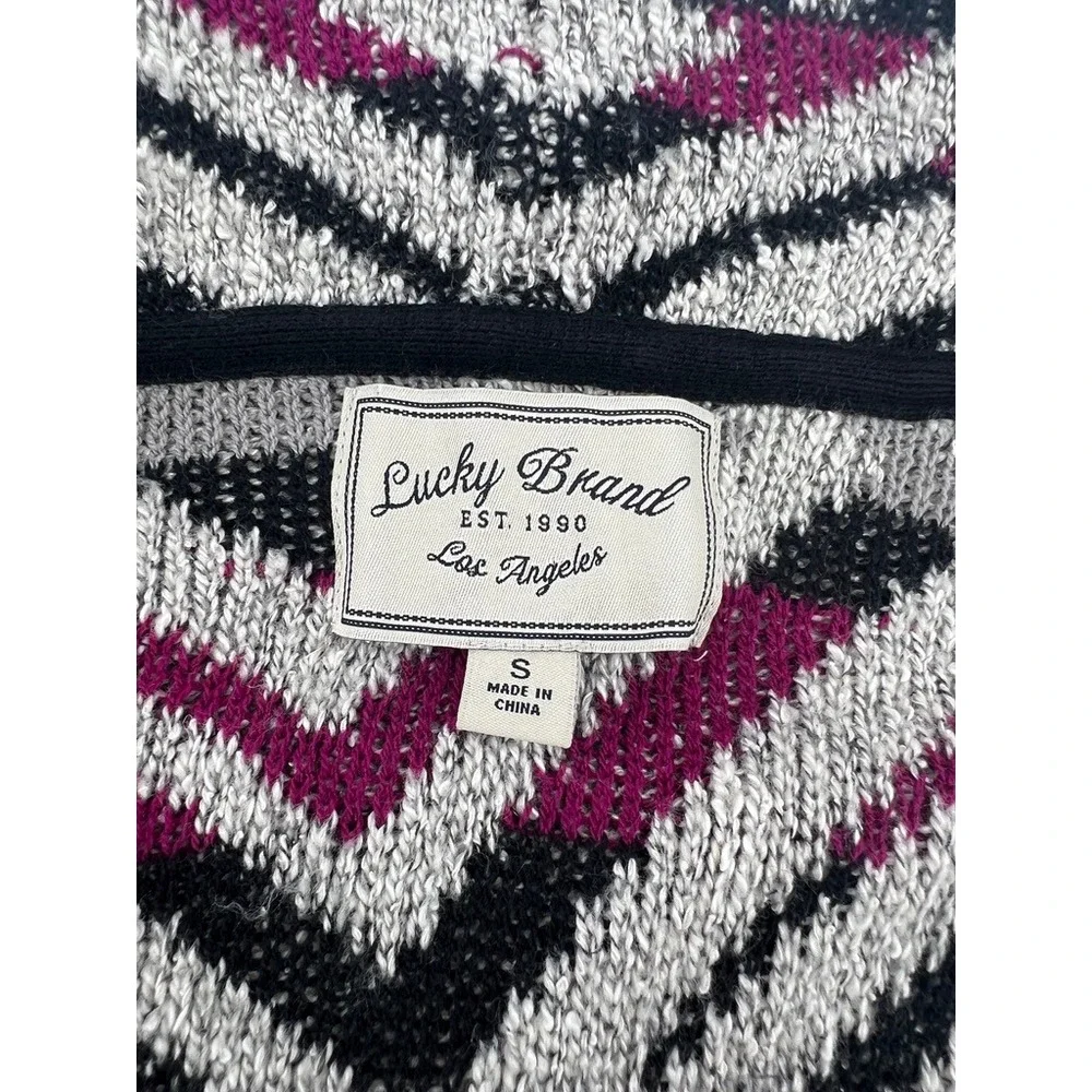 Lucky Brand Women Geometric Tribal Open Front Waterfall Cardigan Sweater Grey S